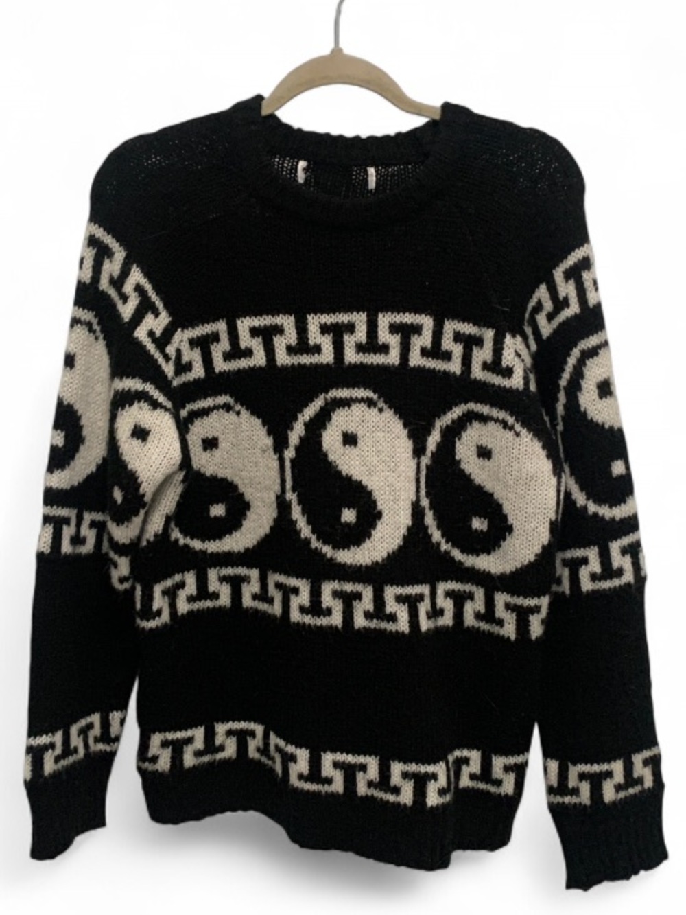 Black & White Yin Yang Knit Graphics Oversized Sweater